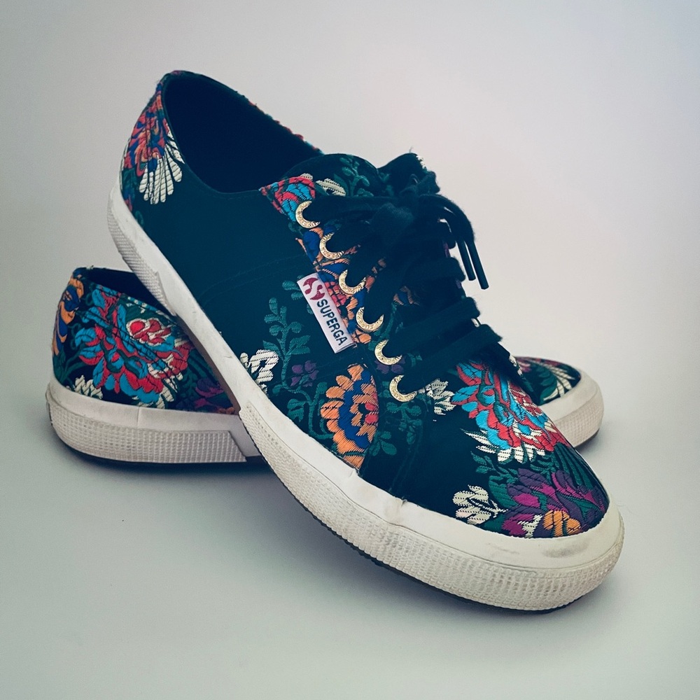 Superga Women's Black Floral Brocade Sneakers 41 Size 9.5